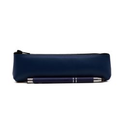 Petite trousse triangle en cuir bleu cobalt