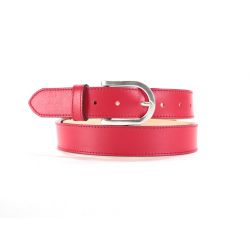 Ceinture cuir doublé rouge, boucle rectangle acier poli 5029 