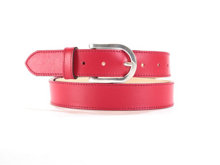 Ceinture cuir doublé rouge, boucle rectangle acier poli 5029 