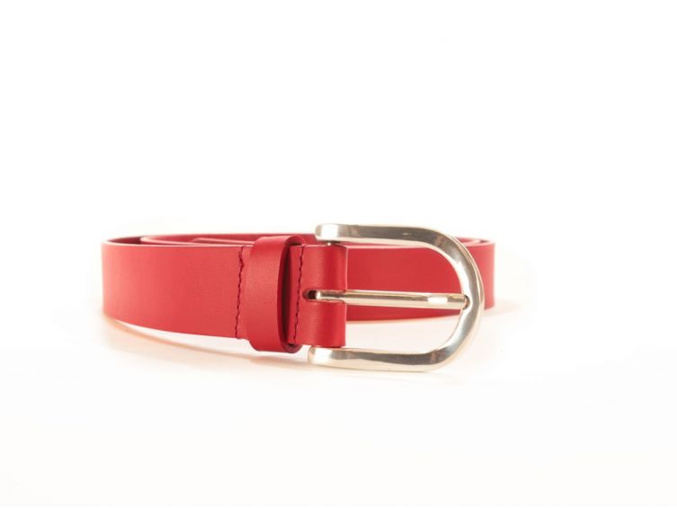 Ceinture cuir doublé rouge, boucle rectangle acier poli 5029 