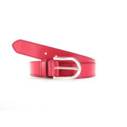 Ceinture cuir doublé rouge, boucle rectangle acier poli 5029 