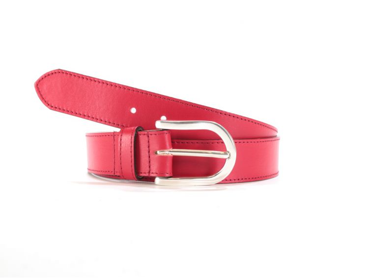 Ceinture cuir doublé rouge, boucle rectangle acier poli 5029 