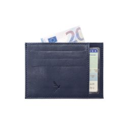 Porte-cartes ouvert "Luxe" tout cuir bleu 6 Cartes - PM-013-01 