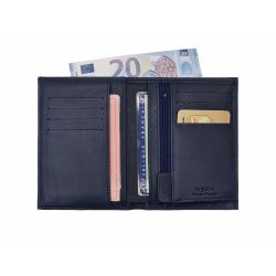 Portefeuille "Luxe" en cuir bleu - 13 cm, 2 volets - PM-001-01