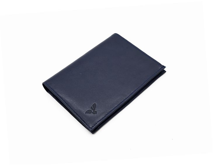 Portefeuille "Luxe" en cuir bleu - 13 cm, 2 volets - PM-001-01