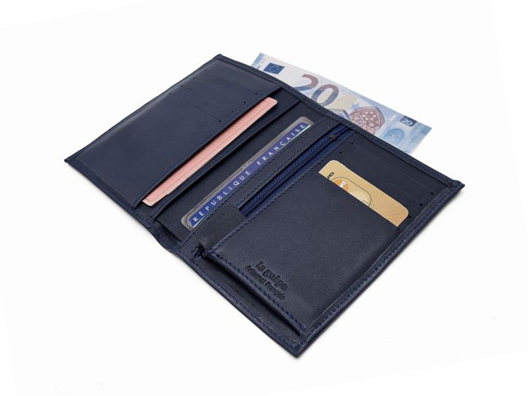 Portefeuille "Luxe" en cuir bleu - 13 cm, 2 volets - PM-001-01