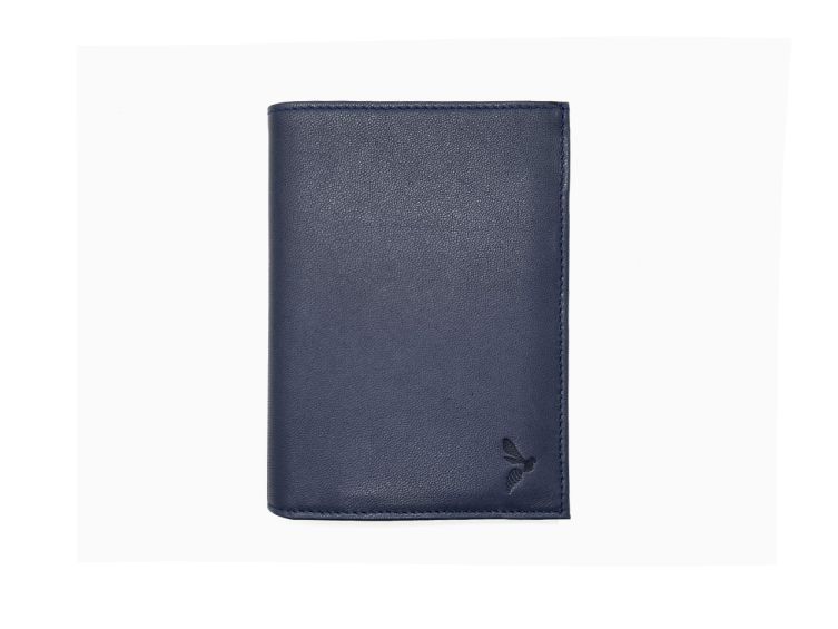 Portefeuille "Luxe" en cuir bleu - 13 cm, 3 volets - PM-002-01