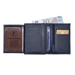 Portefeuille "Luxe" en cuir bleu - 13 cm, 3 volets - PM-002-01