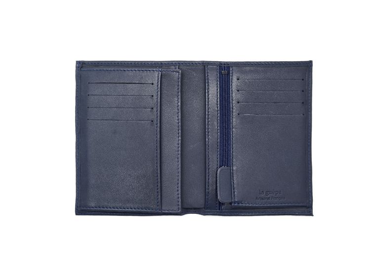 Portefeuille "Luxe" en cuir bleu - 13 cm, 3 volets - PM-002-01