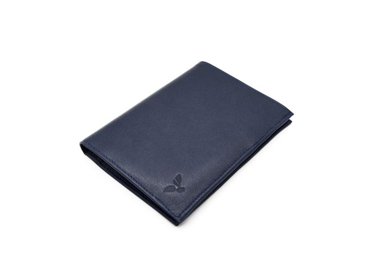 Portefeuille "Luxe" en cuir bleu - 13 cm, 3 volets - PM-002-01