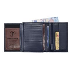 Portefeuille "Luxe" en cuir bleu - 15 cm, 3 volets - PM-005-01