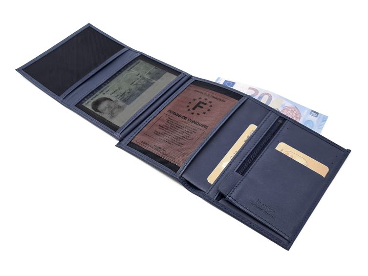 Portefeuille "Luxe" en cuir bleu - 13 cm - PM-028-01