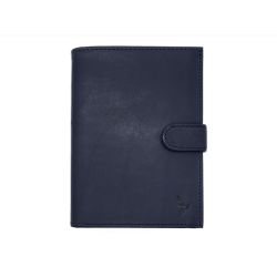 Portefeuille "Luxe" en cuir bleu avec patte - 15 cm 4 volets - PM-020-01