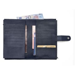 Compagnon "Luxe" en cuir bleu - double avec patte - PM-027-01