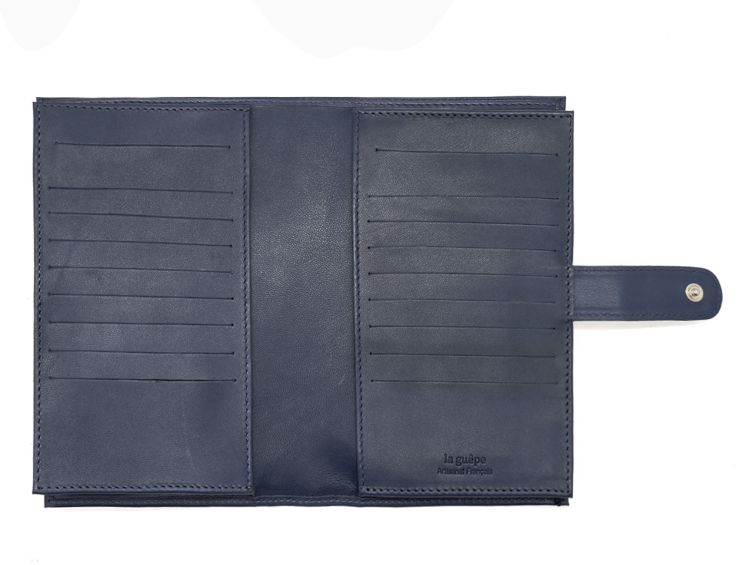 Compagnon "Luxe" en cuir bleu - double avec patte - PM-027-01