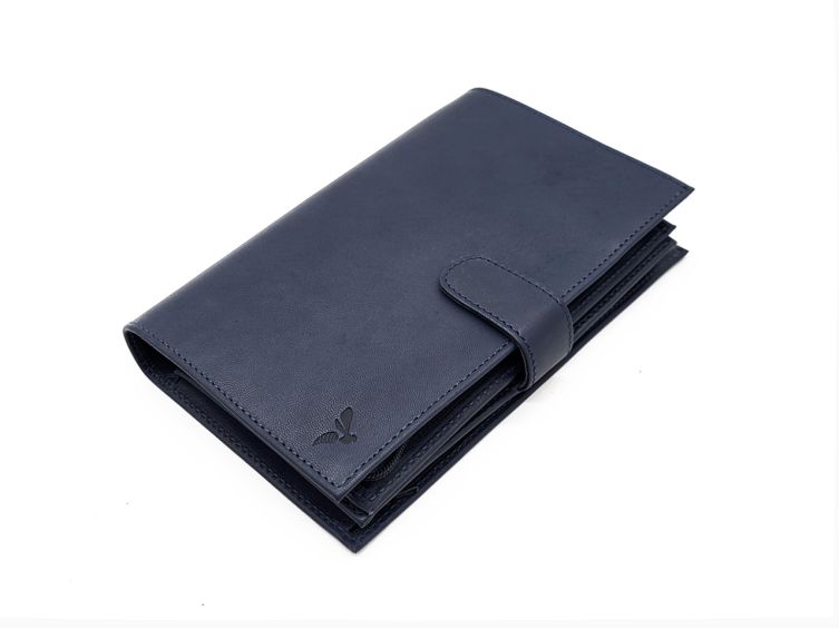 Compagnon "Luxe" en cuir bleu - double avec patte - PM-027-01
