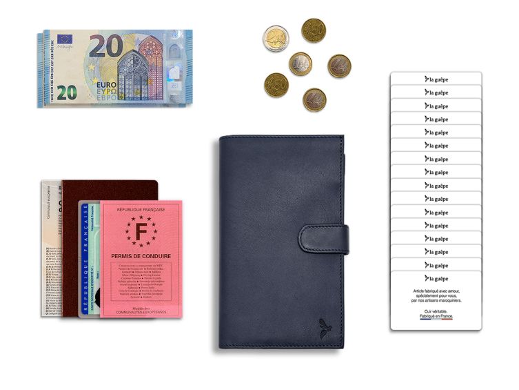 Compagnon "Luxe" en cuir bleu - double avec patte - PM-027-01