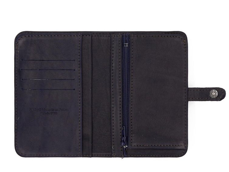 Portefeuille 2 volets en cuir marine - 901