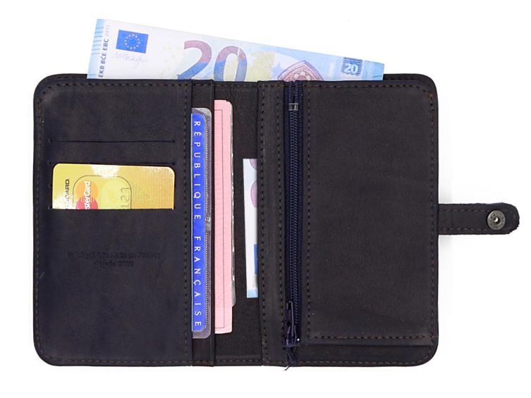 Portefeuille 2 volets en cuir marine - 901