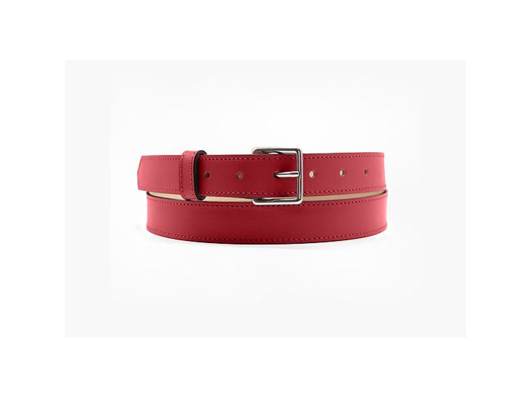 Ceinture hypoallergénique, élégante et raffinée. cuir rouge doublé, boucle inox carrée 5100