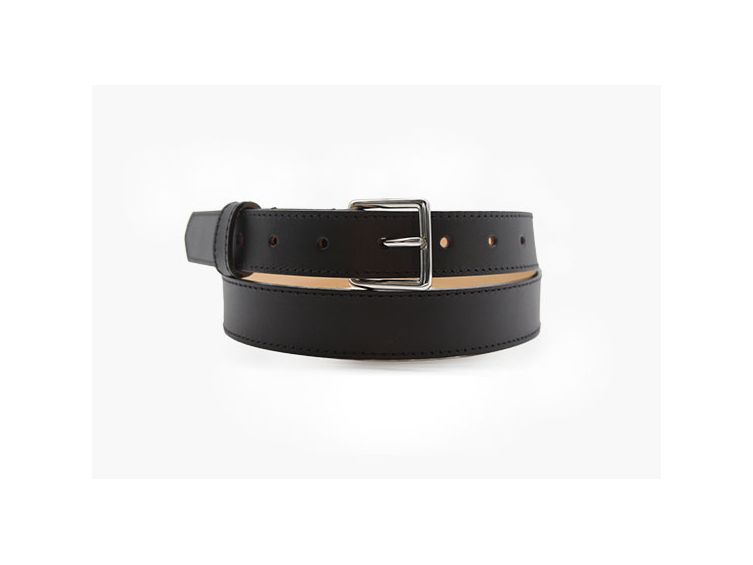 Ceinture cuir noir doublé, boucle inox carrée 5100