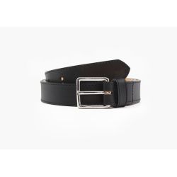 Ceinture cuir noir doublé, boucle inox carrée 5100
