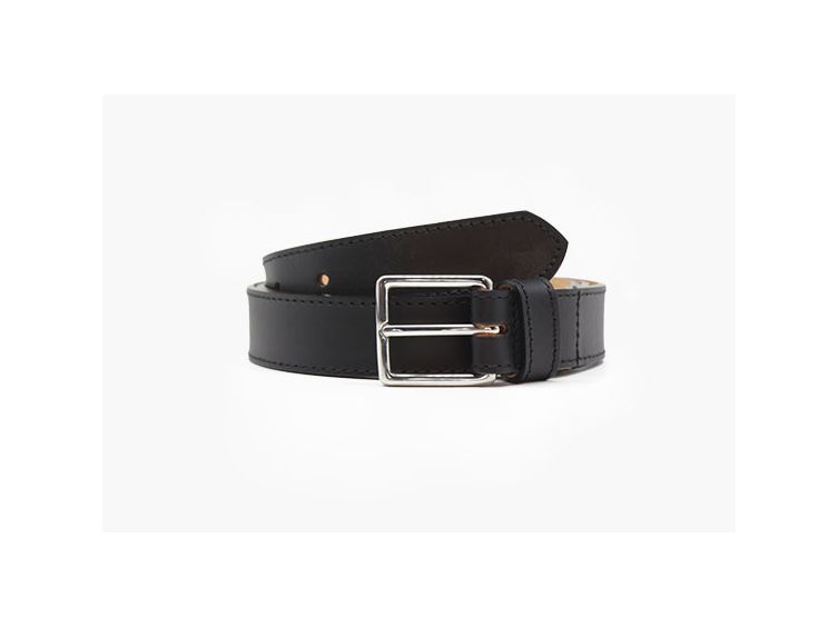 Ceinture cuir noir doublé, boucle inox carrée 5100