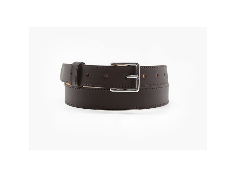 Ceinture cuir marron foncé doublé, boucle inox carrée 5100