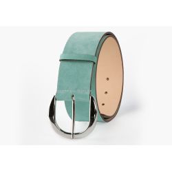 Ceinture large en cuir, vert menthe à l'eau, boucle arrondie couleur argent, hauteur 60mm 3093