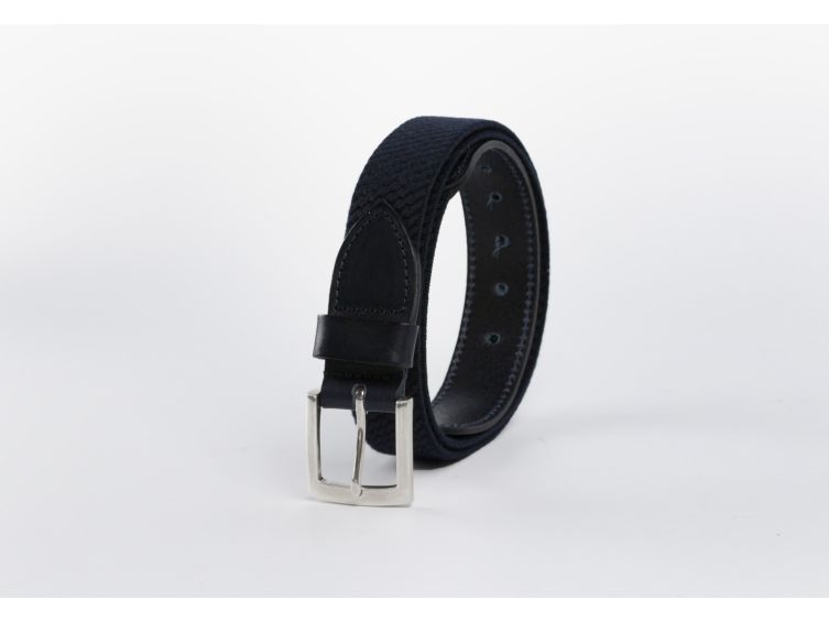 Ceinture élastique en cuir bleu marine - 10103