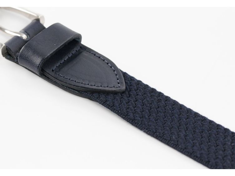 Ceinture élastique en cuir bleu marine - 10103