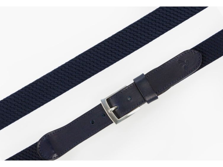 Ceinture élastique en cuir bleu marine - 10103