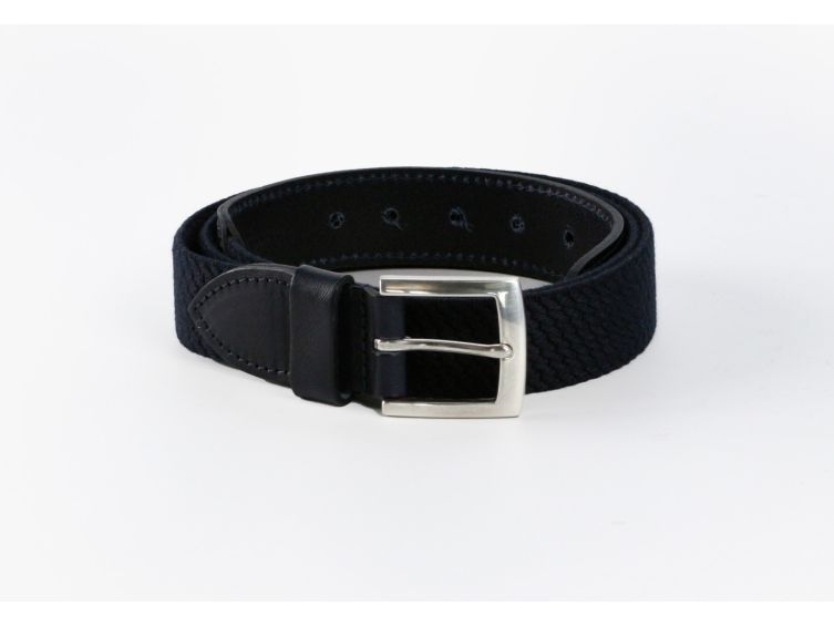 Ceinture élastique en cuir bleu marine - 10103