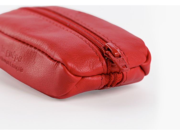 Porte-monnaie grain de café "Luxe" tout cuir rouge - PM-035-01 