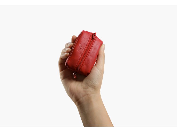 Porte-monnaie grain de café "Luxe" tout cuir rouge - PM-035-01 