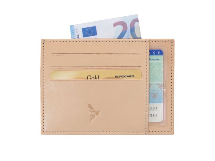 Porte-cartes "ouvert" de luxe tout cuir nude 6 Cartes - C050