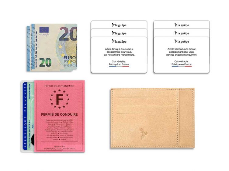 Porte-cartes ouvert "Luxe" tout cuir nude 6 Cartes - PM-013-01 