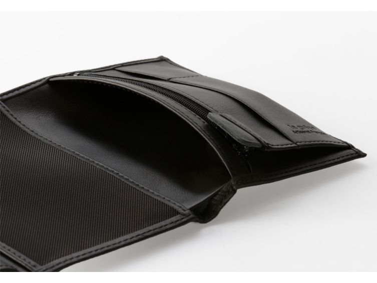 Portefeuille "Luxe" en cuir noir - 15 cm 4 volets - PM-019-01