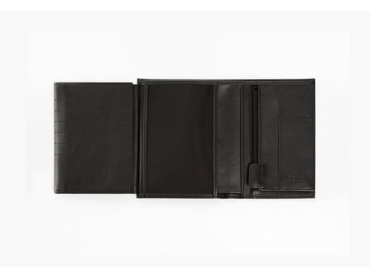 Portefeuille "Luxe" en cuir noir - 15 cm 4 volets - PM-019-01
