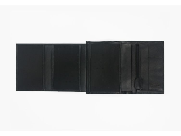 Portefeuille "Luxe" en cuir noir - 15 cm 4 volets - PM-019-01