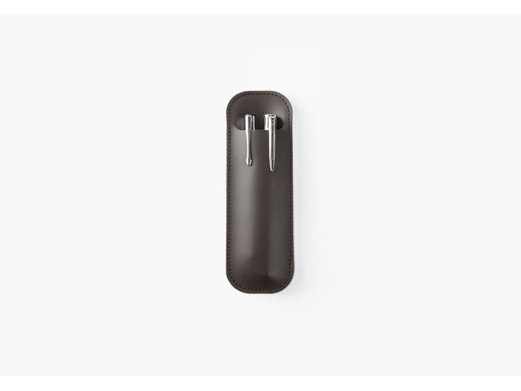 Etui 2 stylos en cuir marron foncé - ET504