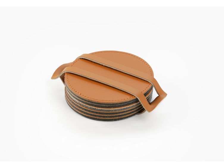Sous-Verre rond en cuir gold, set de 6