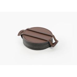 Sous-Verre rond en cuir marron, set de 6