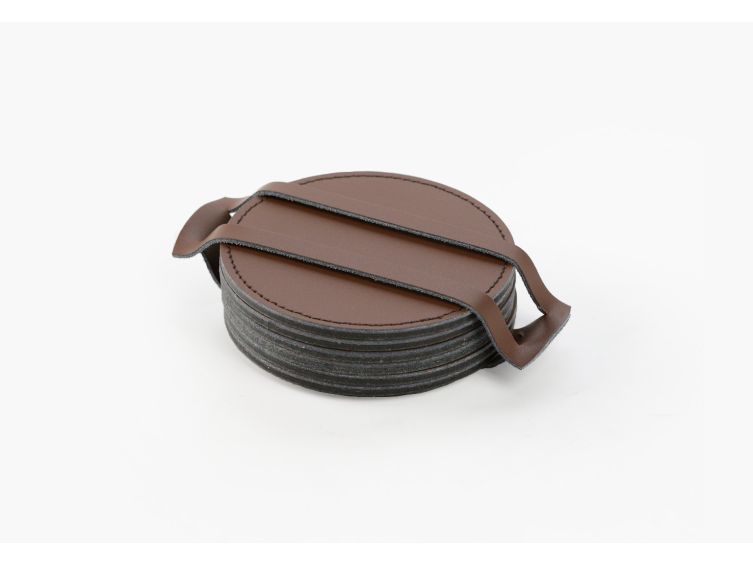Sous-Verre rond en cuir marron, set de 6