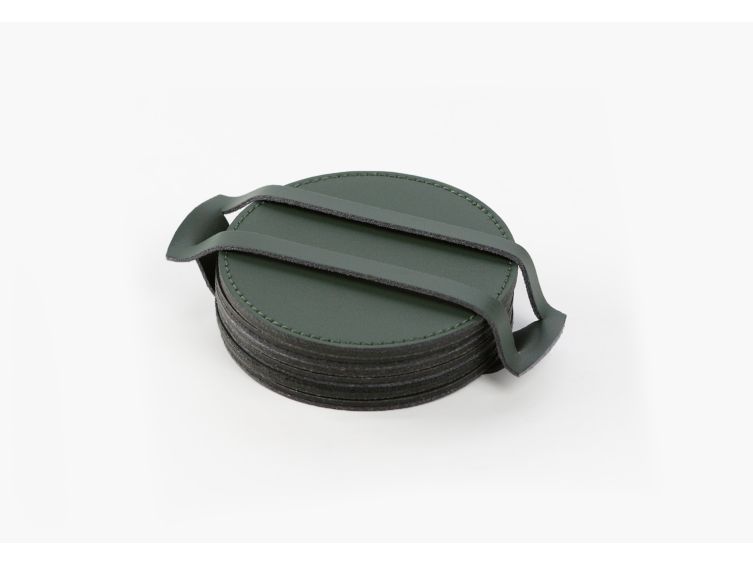 Sous-Verre rond en cuir vert anglais, set de 6