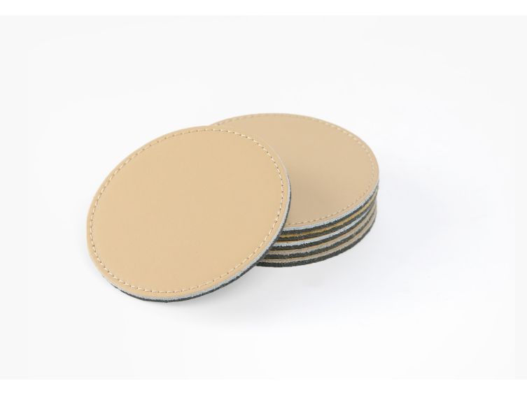 Sous-Verre rond en cuir beige café latte, set de 6