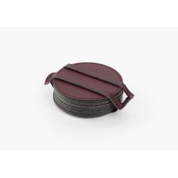 Sous-Verre rond en cuir bordeaux, set de 6