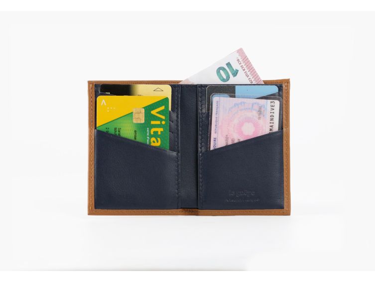 Porte-cartes "Luxe" tout cuir gold et bleu 8 Cartes - PM-018-01