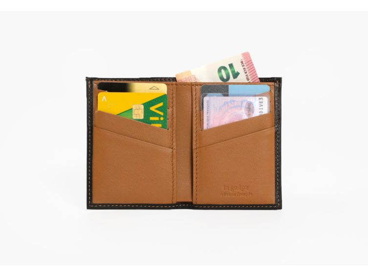 Porte-cartes "Luxe" tout cuir noir et gold 8 Cartes - PM-018-01