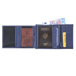Portefeuille luxe en cuir bleu - 15 cm - PM-019-01